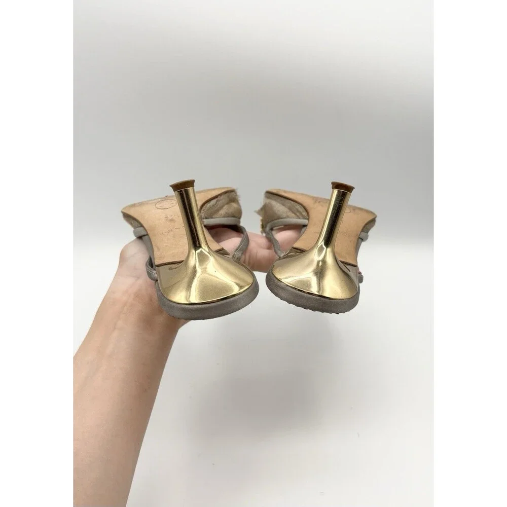 Chanel Gold Clover Lucky Charm  Gold & Silver Mules Heels Vintage Size EU 36.5